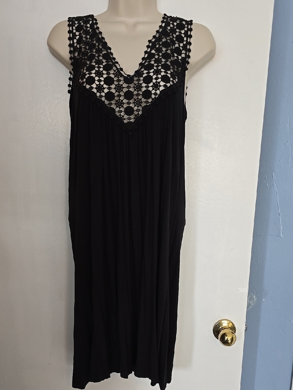 Kenneth Cole Reaction Black Crochet Yoke Dress Large